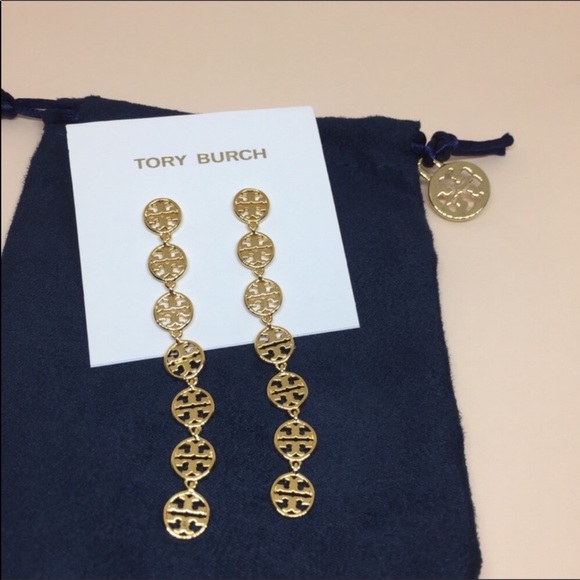 NWT Tory Burch Mini Logo Long Earrings - Picture 4 of 8